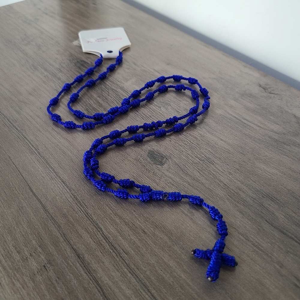 Blue Knotted Rosary, Handmade Rope Rosary, Religious Jewelry, Unisex
